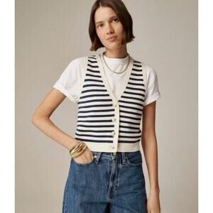 JCrew Emilie Striped V Neck Sweater Vest Nautical Womens XL NWT